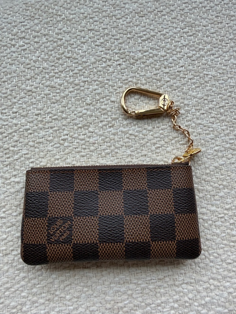 New Louis Vuitton Brown Damier Key Pouch with Gold Chain